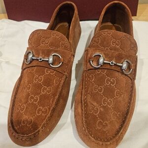 Men's Gucci GUCCISIMA suede monogram loafers size UK 9.5